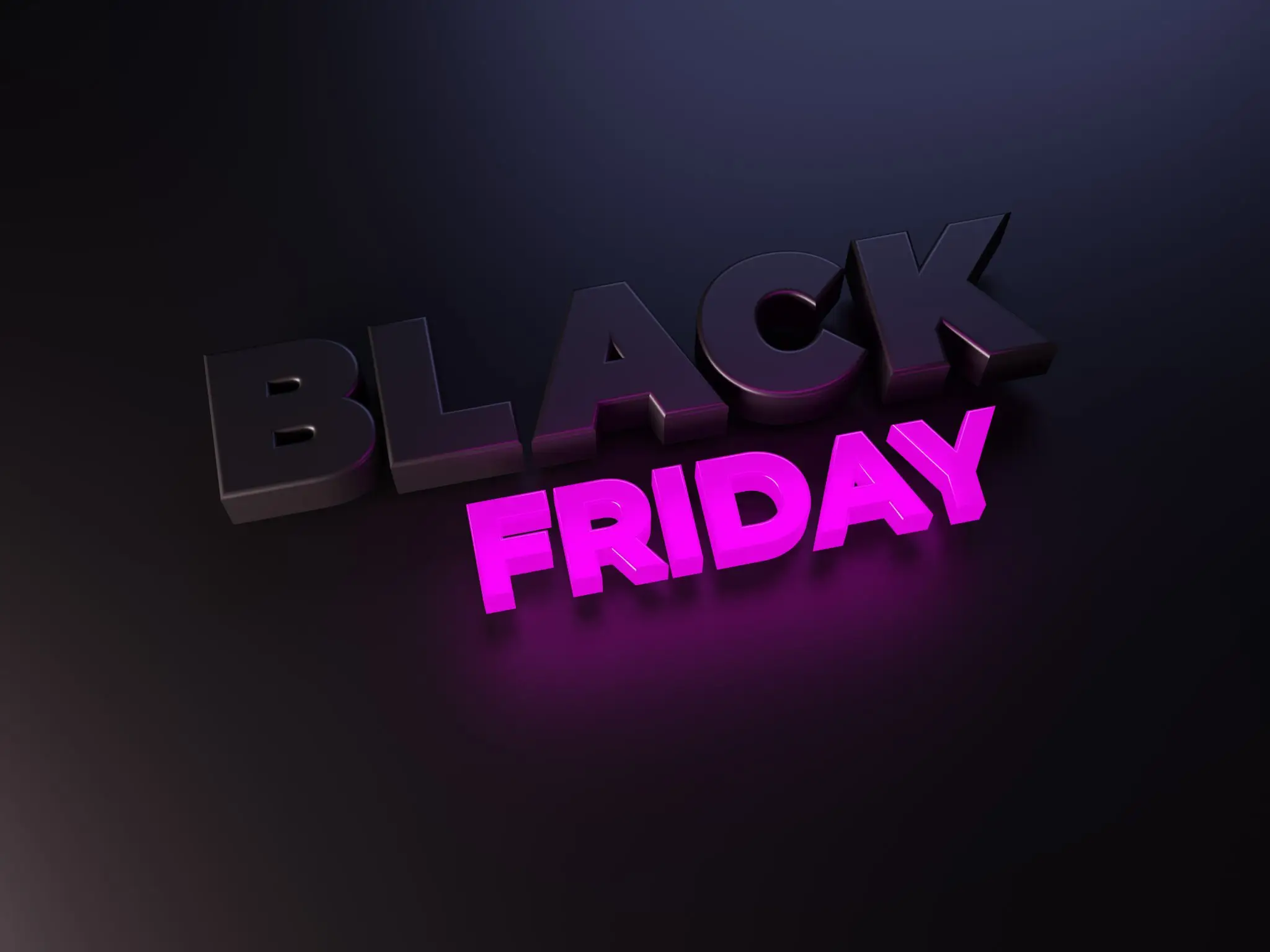 Fundo preto, texto 3d escrito "black friday" com "friday" em rosa neon